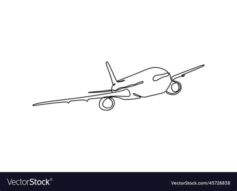 One line drawing of airplane flying on the sky Vector Image