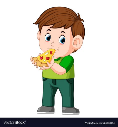 Cute boy eating pizza Royalty Free Vector Image