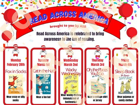 Read Across America Spirit Week Flyer School PTO PTA, Printable ...