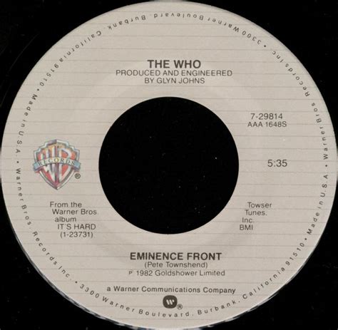 Eminence Front / One at a Time by The Who (Single, New Wave): Reviews, Ratings, Credits, Song ...