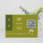 Simple Green QR Code Wedding Table Menu Cards | Zazzle