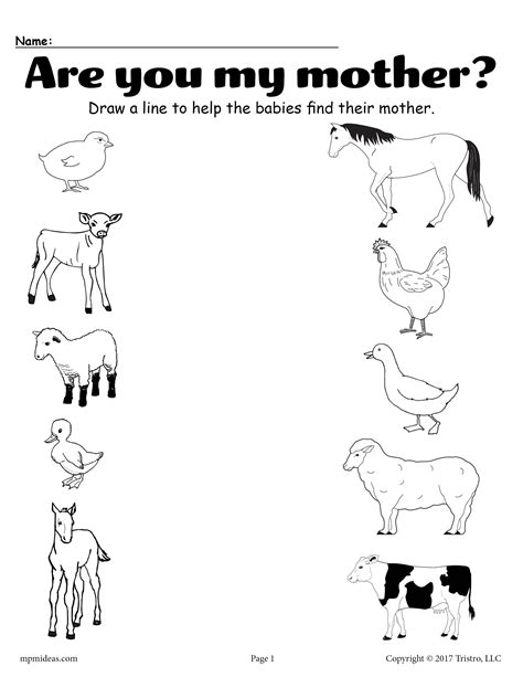 Animals And Their Babies Matching Worksheet