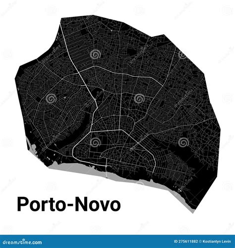 Porto-Novo, Benin Map. Detailed Black Map of Porto-Novo City Poster ...