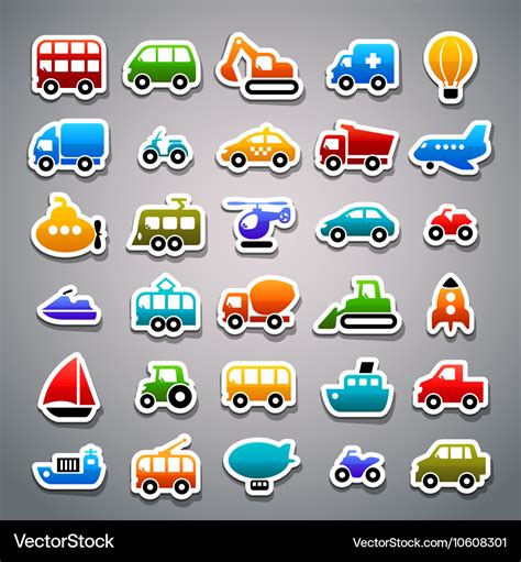 Transportation sticker icons Royalty Free Vector Image