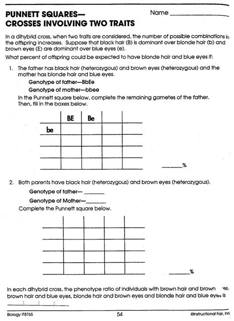 Punnett Square Dihybrid Cross Worksheet