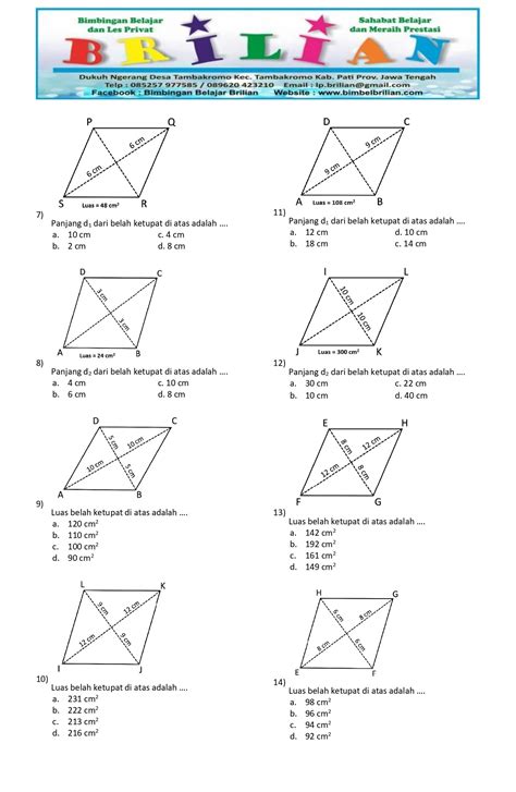 Soal Luas Belah Ketupat dan Kunci Jawaban Lembar 1 Terbaru Tahun Ini ...