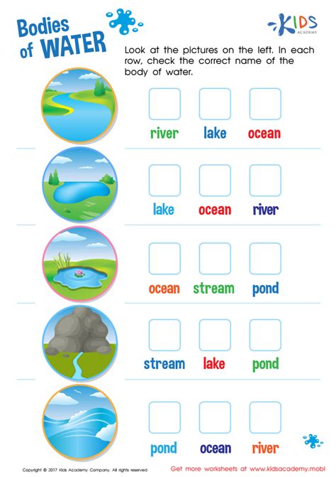 Bodies Of Water Worksheet For Kids