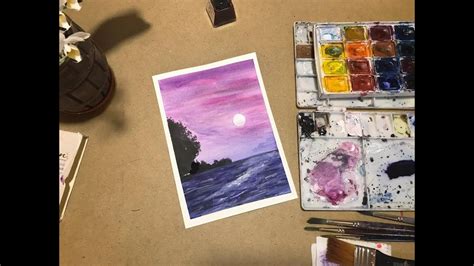 Purple Sunset Watercolor Painting - YouTube