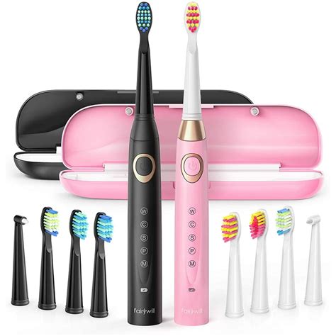 Fairywill Electric Ultrasonic Toothbrush 5 Modes Cleaning, 8 Brush Heads 2 Travel Cases,Fast ...