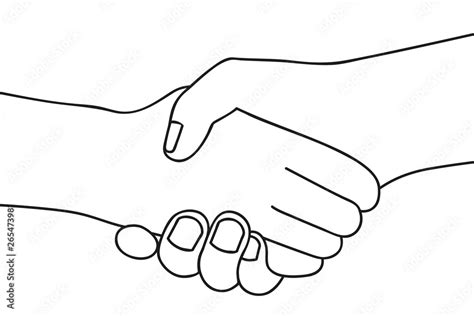 handshake two people shake hands outline drawing on white background ...