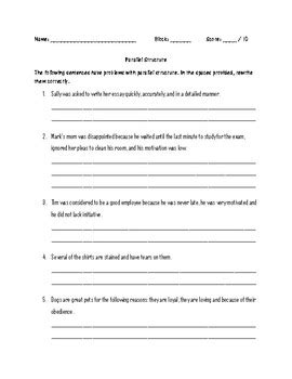 Parallel Structure Worksheet by Kylie Herrington | TpT