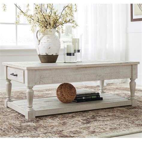 Signature Design by Ashley Shawnalore Rectangular Coffee Table in Whitewash | NFM | Farmhouse ...