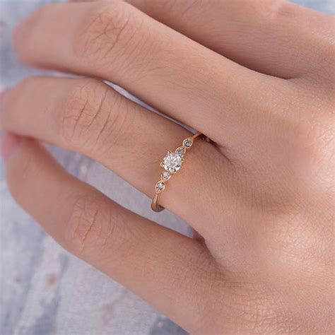 Diamond Engagement Ring Rose Gold Pave Retro Antique Thin Minimalist ...