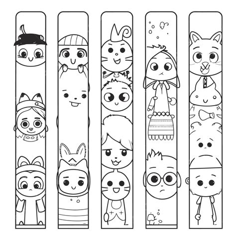 4 Funny Bookmarks With Kids Characters Coloring Outline Sketch Drawing Vector, Bookmarks Drawing ...