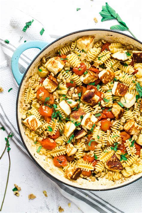 Halloumi Pasta with Cherry Tomatoes & Mint | Happy Veggie Kitchen