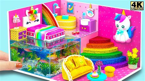 DIY Miniature House #23 ️ How To Make Unicorn House with Fish Tank Underground from Cardboard ...