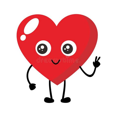 Cute Red Heart Shape Character Smiling Stock Vector - Illustration of ...