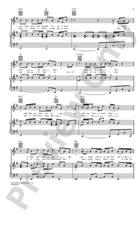 Live Like You Were Dying: Piano/Vocal/Chords: Tim McGraw - Digital Sheet Music Download