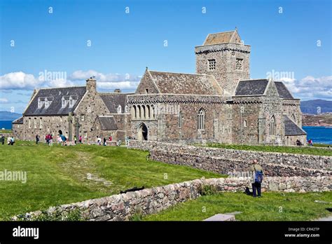 Historic Scotland owned and maintained Iona Abbey at Baile Mor on the east coast of island Iona ...