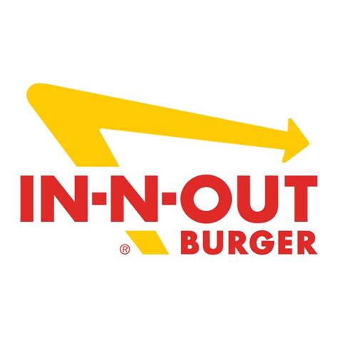 the in - n - out burger logo with an arrow pointing up to it's left