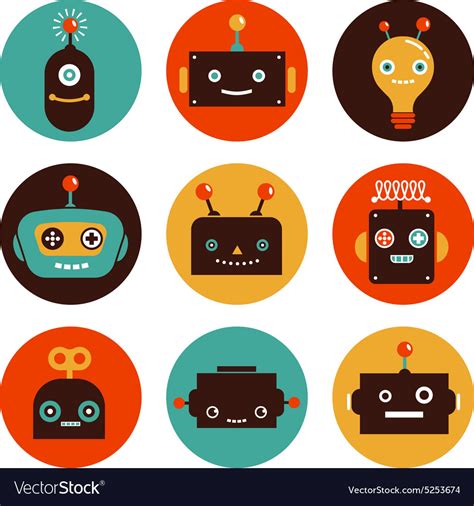 Robot cute icons and characters Royalty Free Vector Image