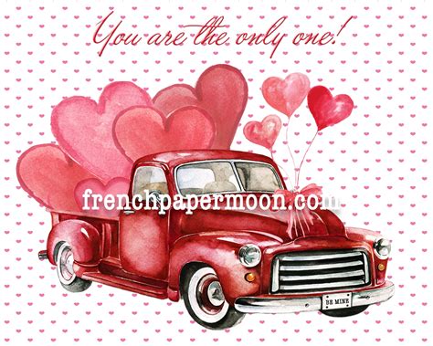 Digital Valentine Truck with Hearts, Hand-Drawn Red Truck, Valentine ...