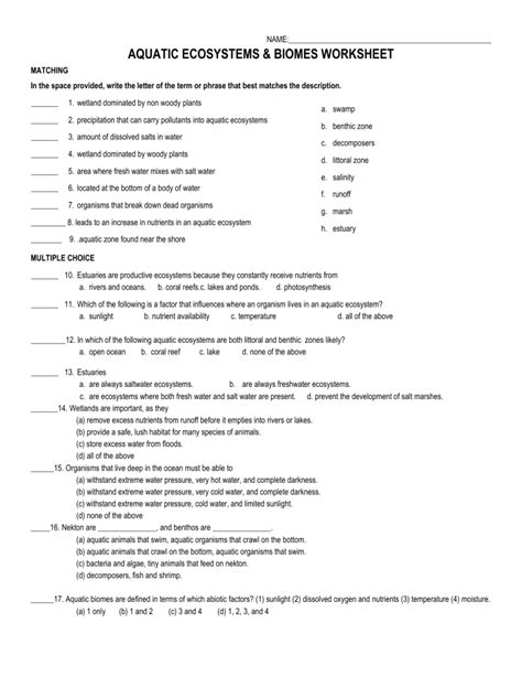 aquatic-ecosystems-biomes-worksheet