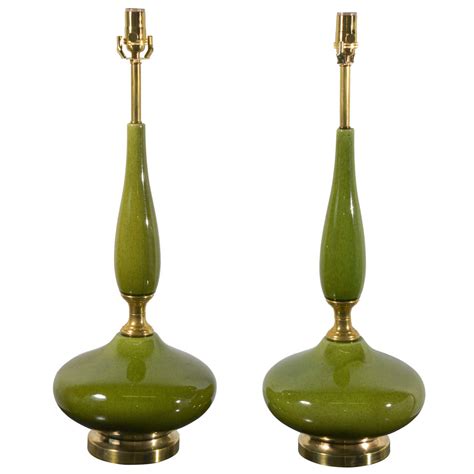 Pair Mid-Century Green and Brass Genie Bottle Lamps at 1stDibs | mid ...