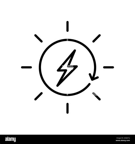 Solar power line icon. Lightning bolt inside sun with arrow. Renewable energy concept ...