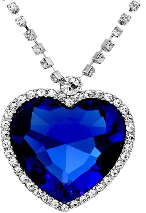 Buy Sapphire Blue Heart of The Ocean Titanic Necklace Pendant with Chain Austrian Crystal 18K ...