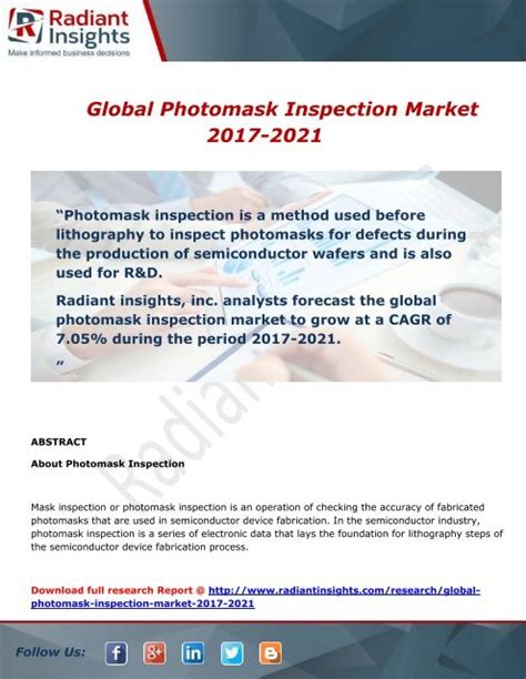 Global Photomask Inspection Market Demand and Trends 2017-2021