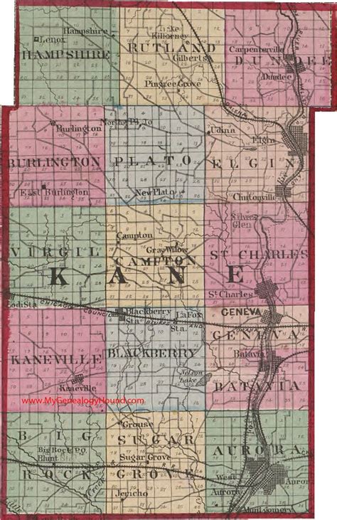 Kane County, Illinois 1870 Map | Kane county, Elgin illinois, Illinois