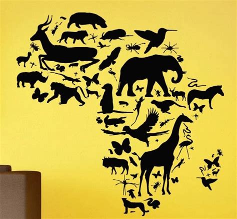 African Animal Map Wall Decal Africa Map Continent Animal Wall Art ...