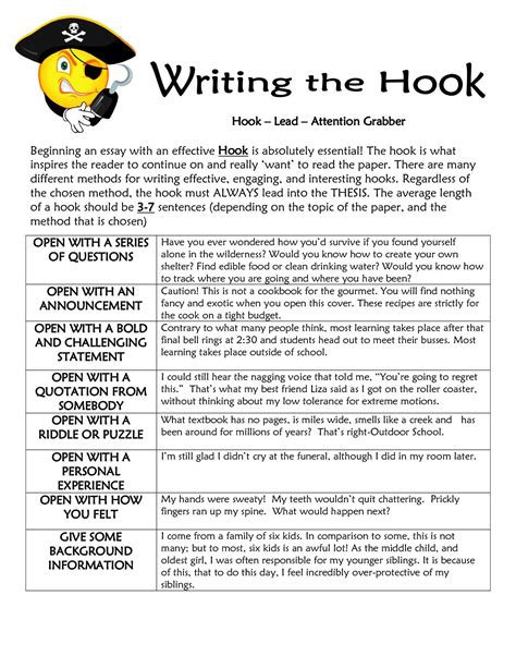 Examples of Essay Hooks | Hook C Lead C Attention Grabber Beginning an ...