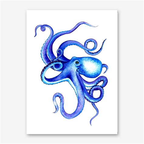 Blue Octopus Print, Octopus Art, Ocean Art, Nautical Art, Octopus, Beach Art, Blue Octopus ...