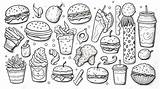 Cartoon Food Objects And People Characters Set Coloring Page Background  sketch template