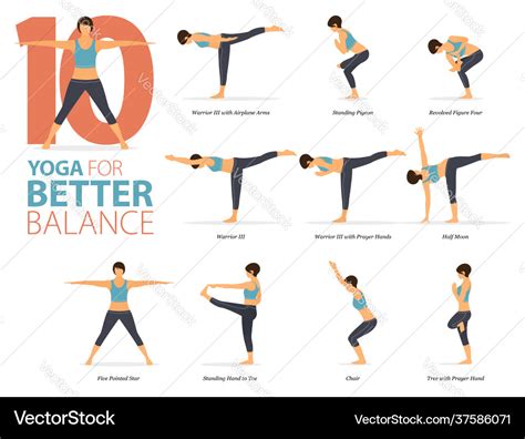 10 yoga poses for better balance concept Vector Image