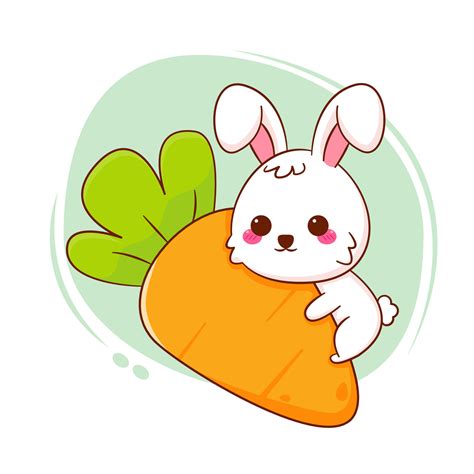 Cute cartoon character of bunny hugging big carrot. Hand drawn style ...