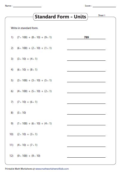 Standard Form Worksheet