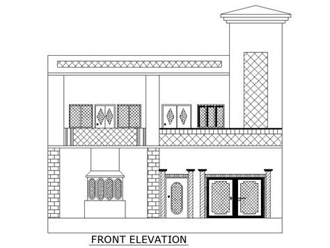 2D Autocad DWG drawing file has the details of front elevation of house ...