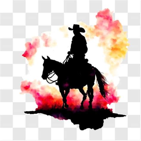 Download Cowboy Riding Horse Silhouette at Sunset PNG Online - Creative ...