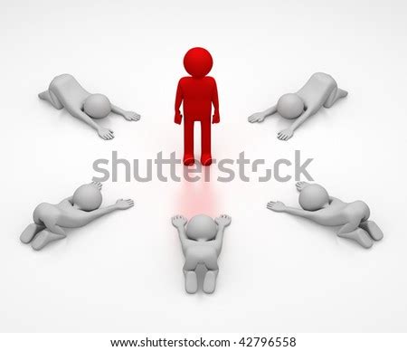 3d Abstract Of A Person In Red Surrounded By A Ring Of 5 Persons Bowing ...