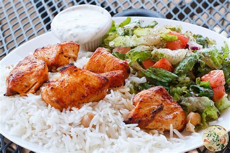 Chicken shish kebabs with rice salad