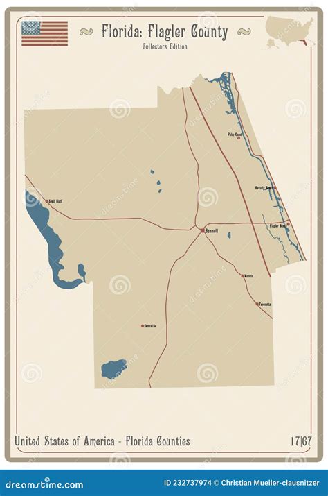 Map of Flagler County in Florida Stock Vector - Illustration of ...