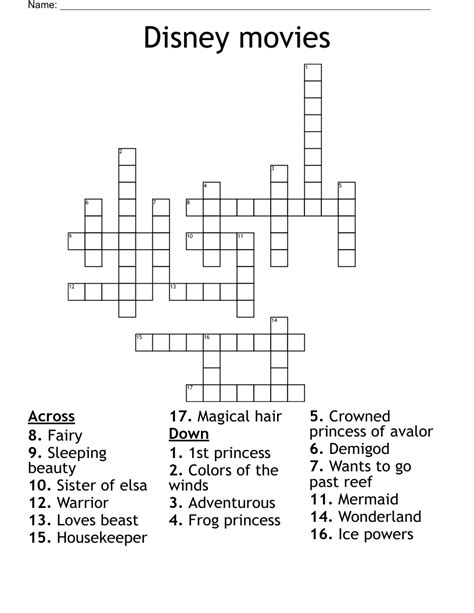 Disney Crossword Puzzles Printable