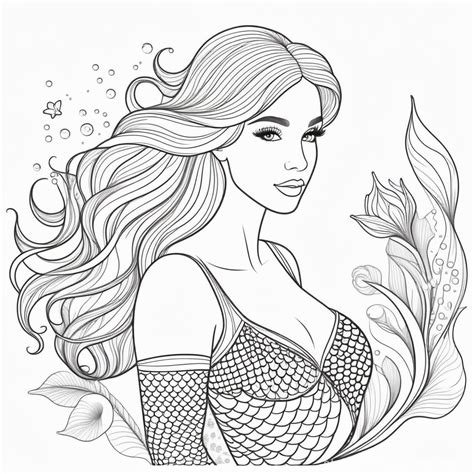 Mermaid Coloring Page Design | Stable Diffusion Online