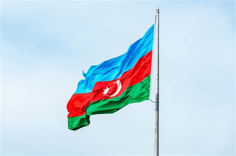 Azerbaijan Bayraq Place For National Azerbaijan Flag In Front Of Blue ...