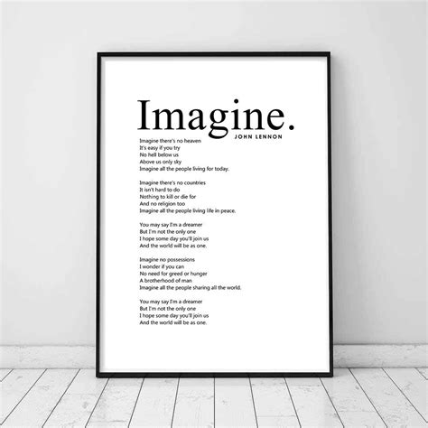 Imagine Printable Song Lyrics the Beatles Wall Art John Lennon Instant Download Music Room Music ...