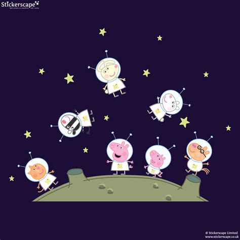 Peppa Pig and Friends on the moon wall stickers pack | Stickerscape