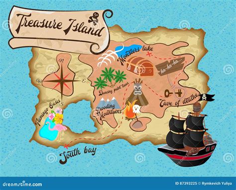 Treasure Island Pirate Map for Quest Stock Vector - Illustration of ...